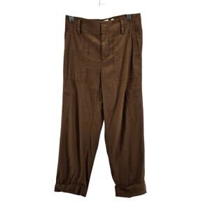 Vince Linen Blend Pants Womens Medium Nutmeg Brown Cropped High Rise Cuffed